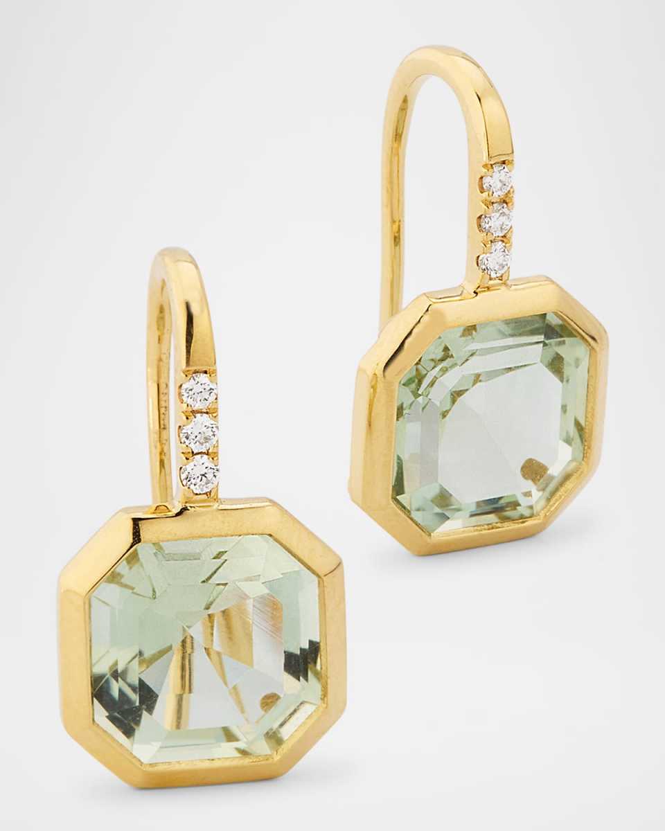 Gossip 18K Yellow Gold Prasiolite Asscher Cut French Wire Earrings with Diamonds